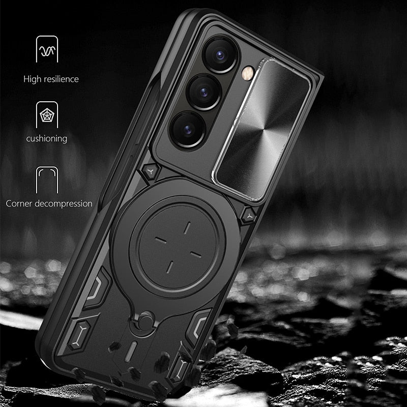 Magnetic Armor Case with Ring &  Window Camera Protector For Galaxy Z Fold 5