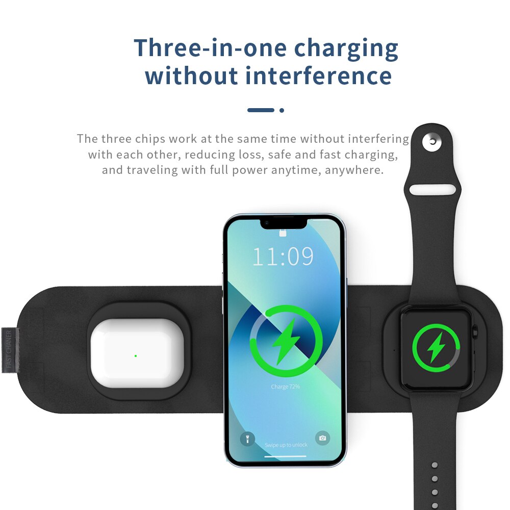 3 in 1 Foldable Travel Wireless Charger for iPhone, Apple Watch & AirPods - iHive