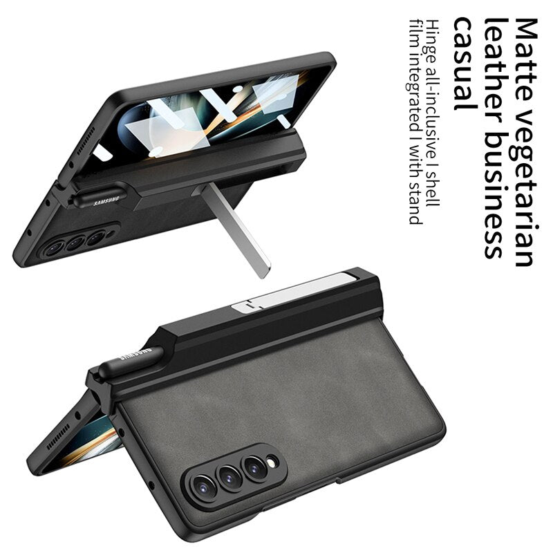 Leather Kickstand Case with Pen Holder For Samsung Galaxy Z Fold 4