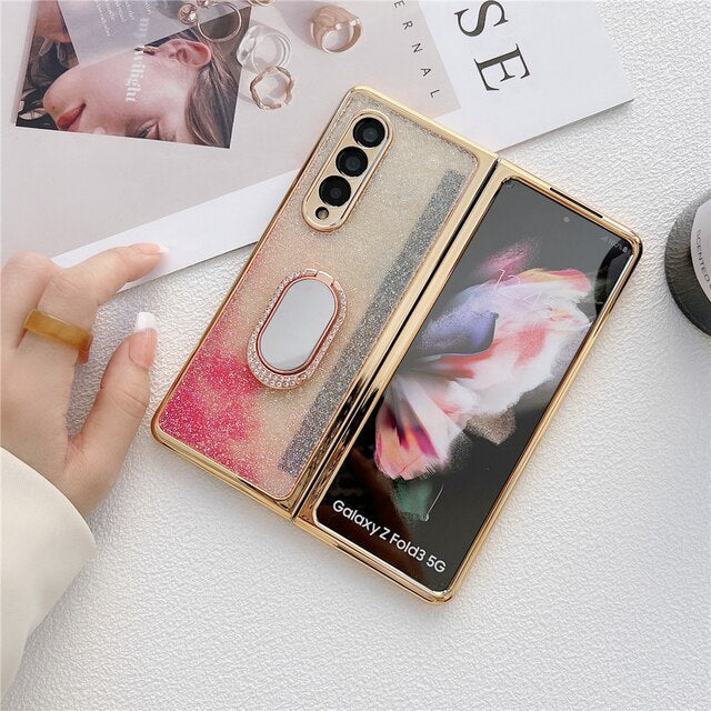 Glitter Diamond Phone Cover For Samsung Z Fold 4 5G With Ring Holder