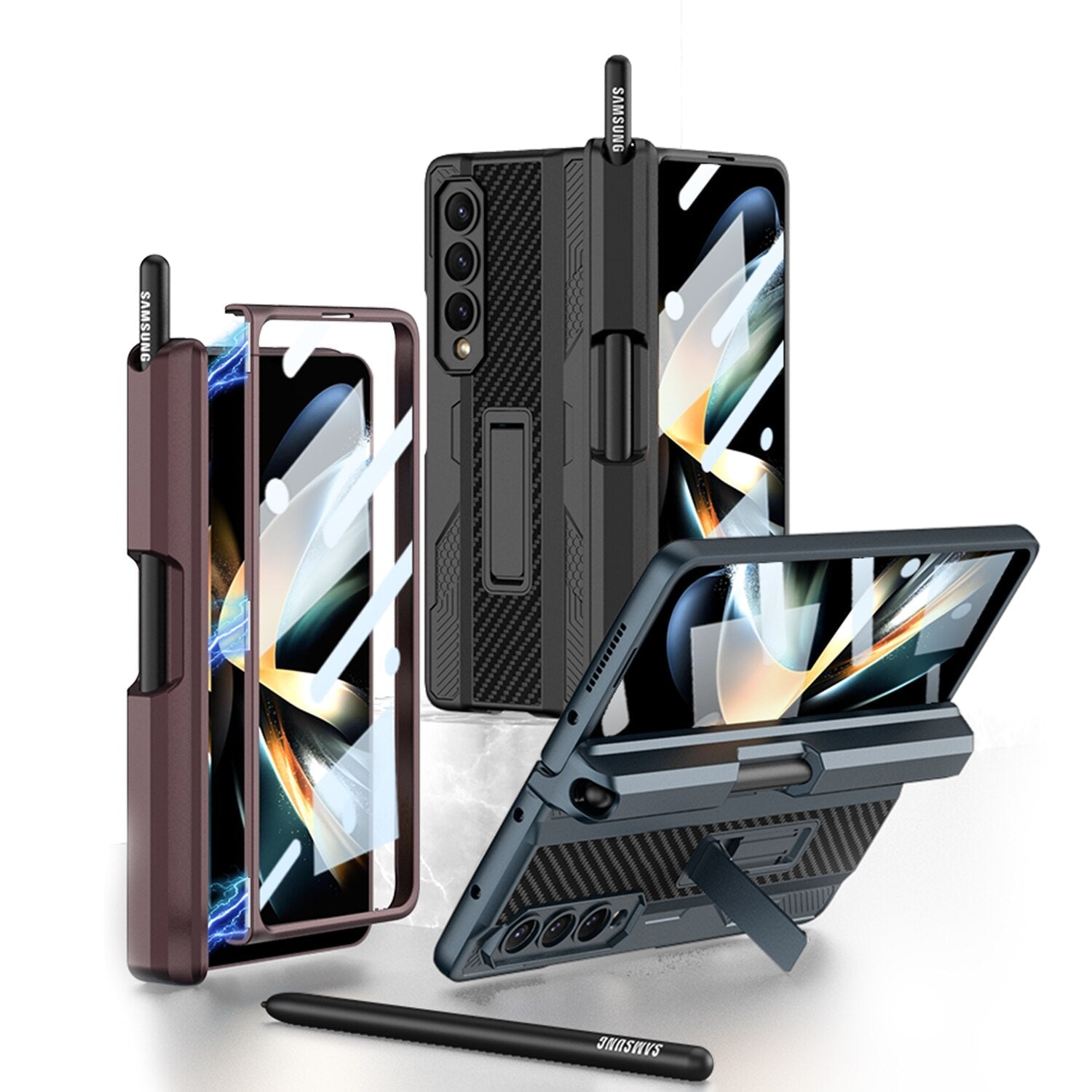 Magnetic Stand Case with Pen Holder & Screen Protector for Galaxy Z Fold 4