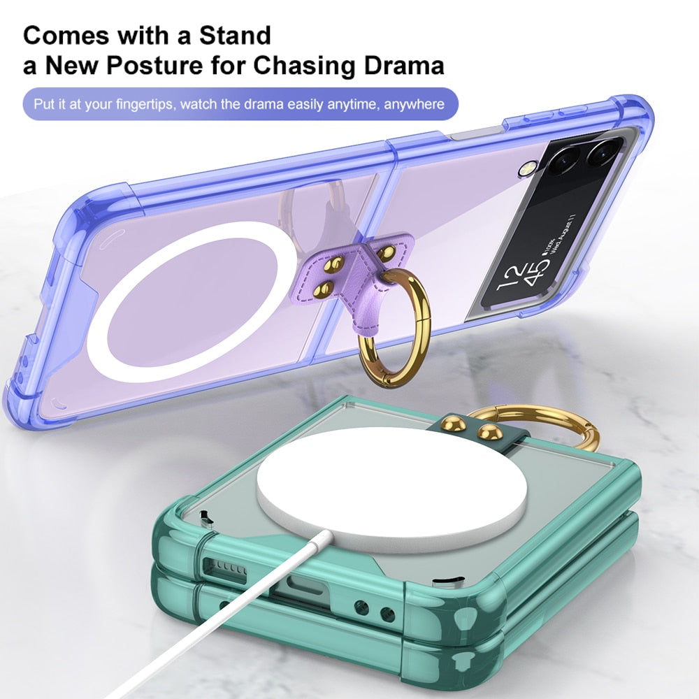 Transparent Wireless Charging Magnetic Case For Samsung Galaxy Z Flip 4 - Galaxy Z Flip 4 Case