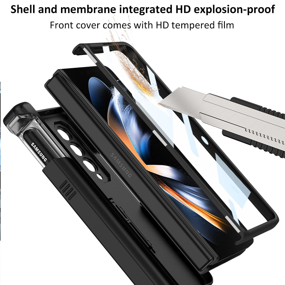 All-included Pen Case With Back Screen Glass Cover For Galaxy Z Fold 4