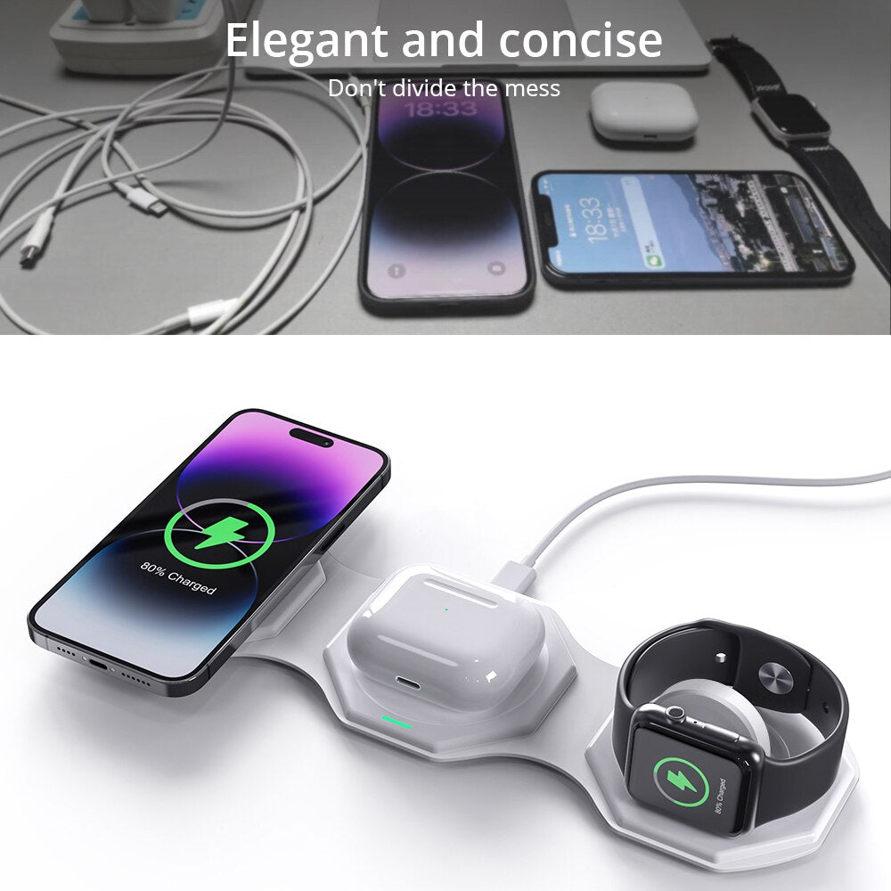 3 in 1 Foldable Wireless Charger for AirPods,Apple Watch & iPhone