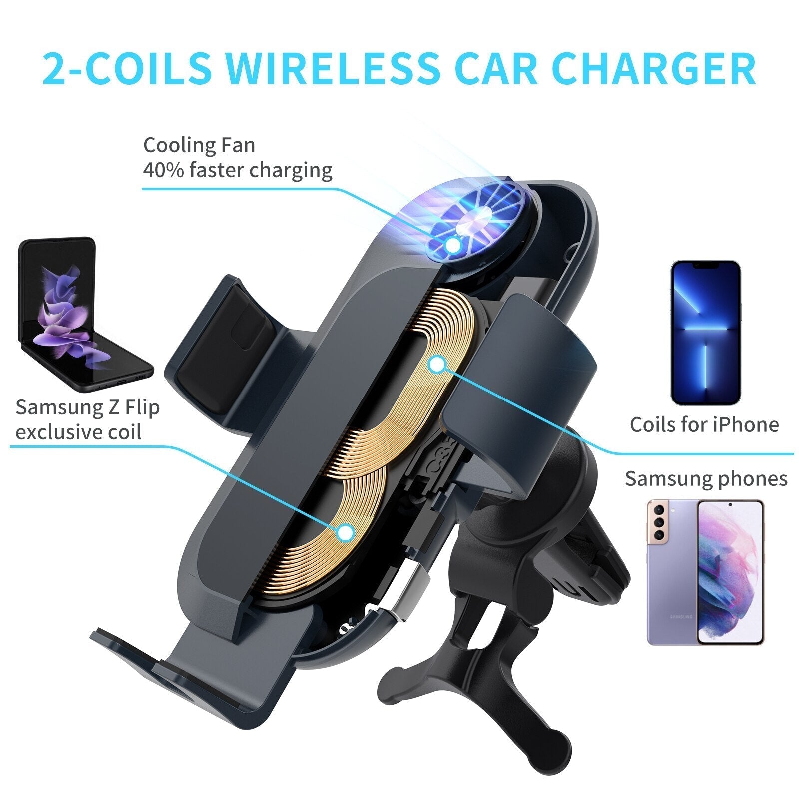 Auto-Clamping Car Wireless Charger for Z Flip Series - Fast Charging Mount