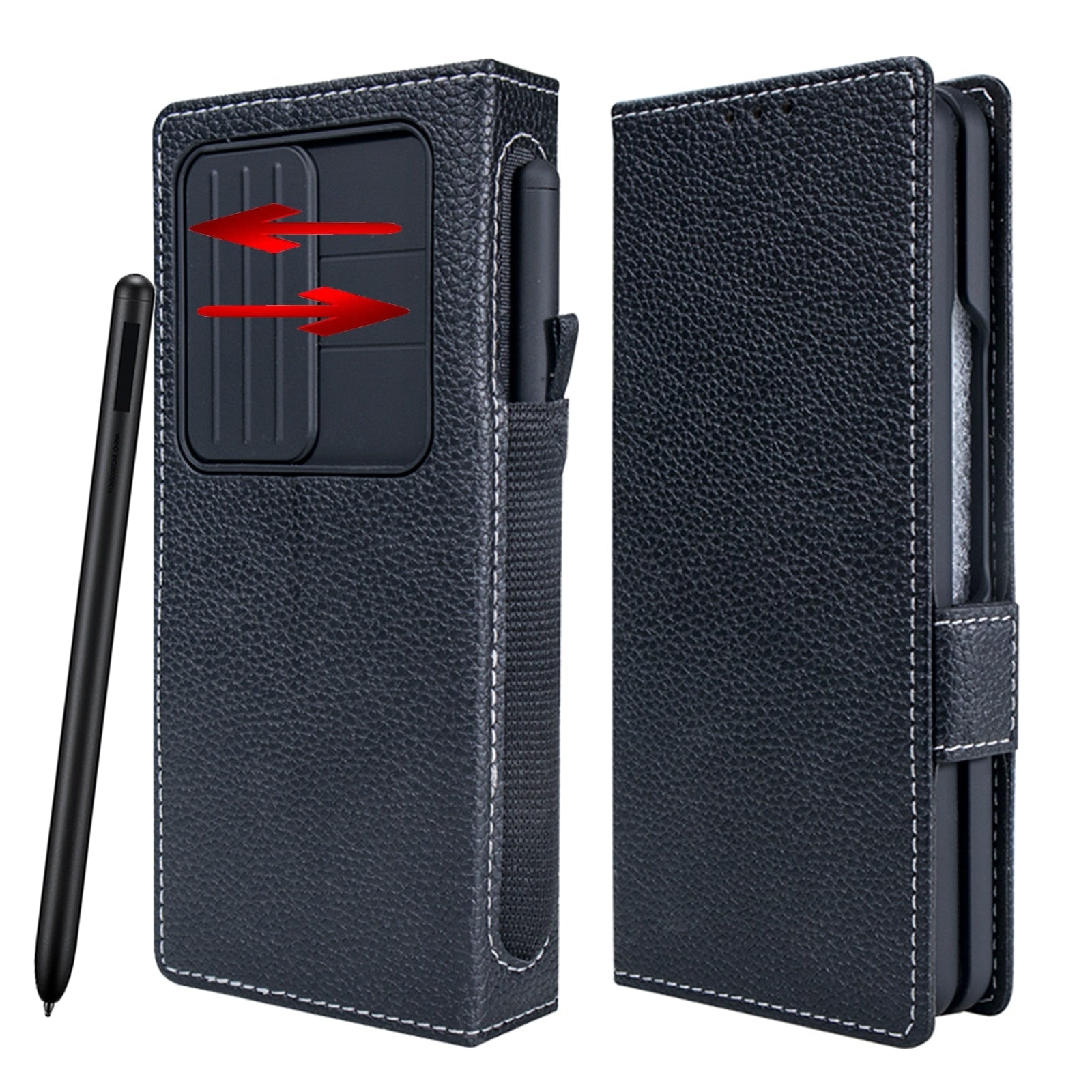 Leather Z Fold 4 Case With Pen Holder and Slot Camera Cover