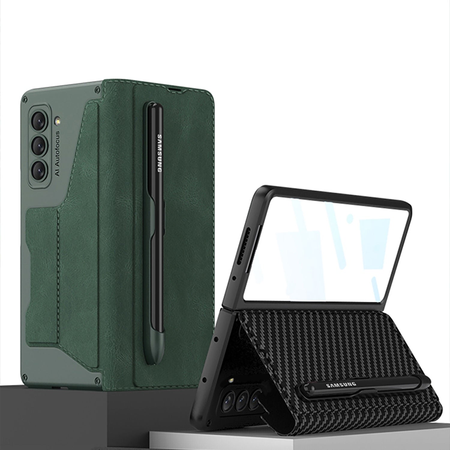 Leather Case with Detachable Pen Holder & Card Slot for Samsung Galaxy Z Fold 5