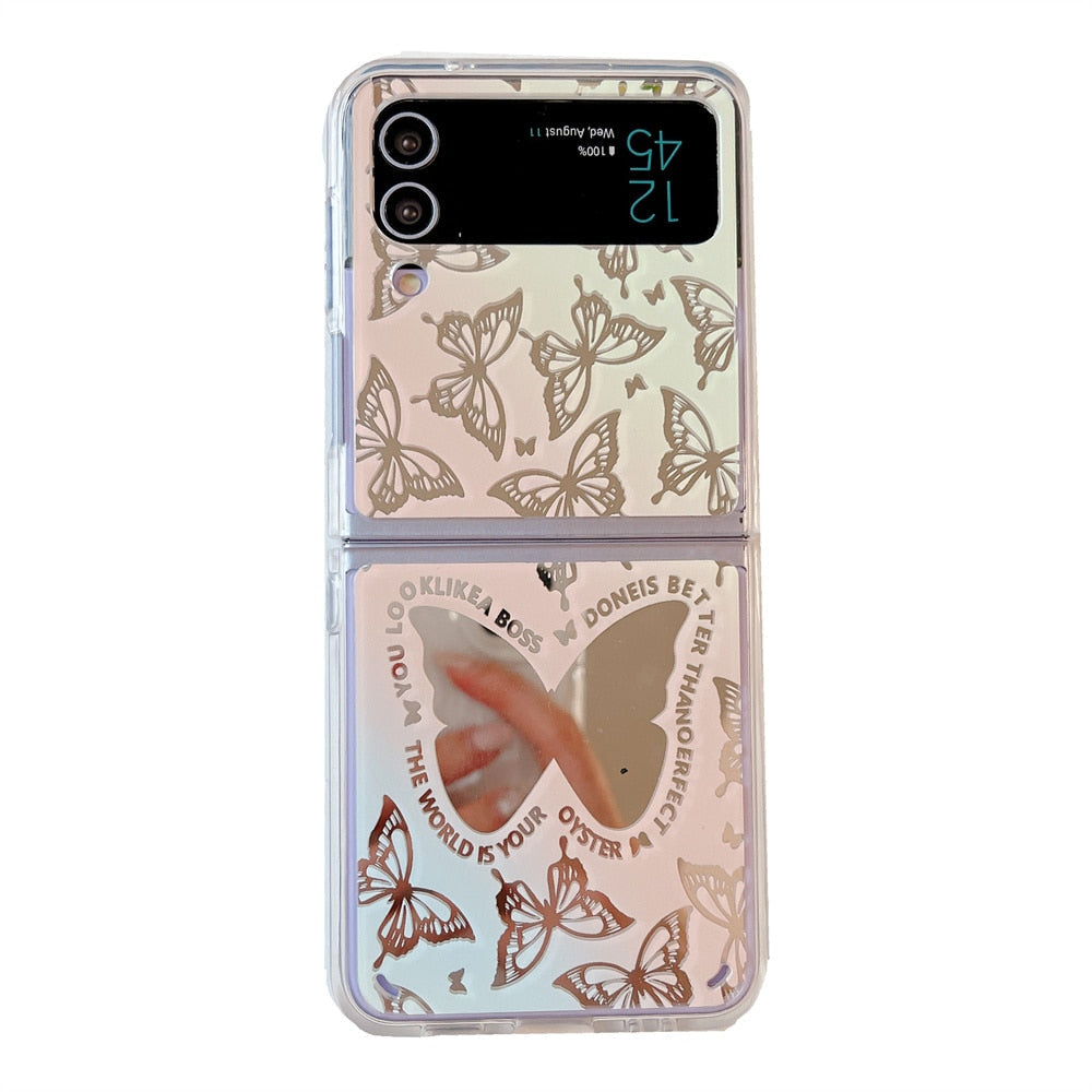 Gradient Butterfly Mirror Case For Galaxy Z Flip 3 & 4