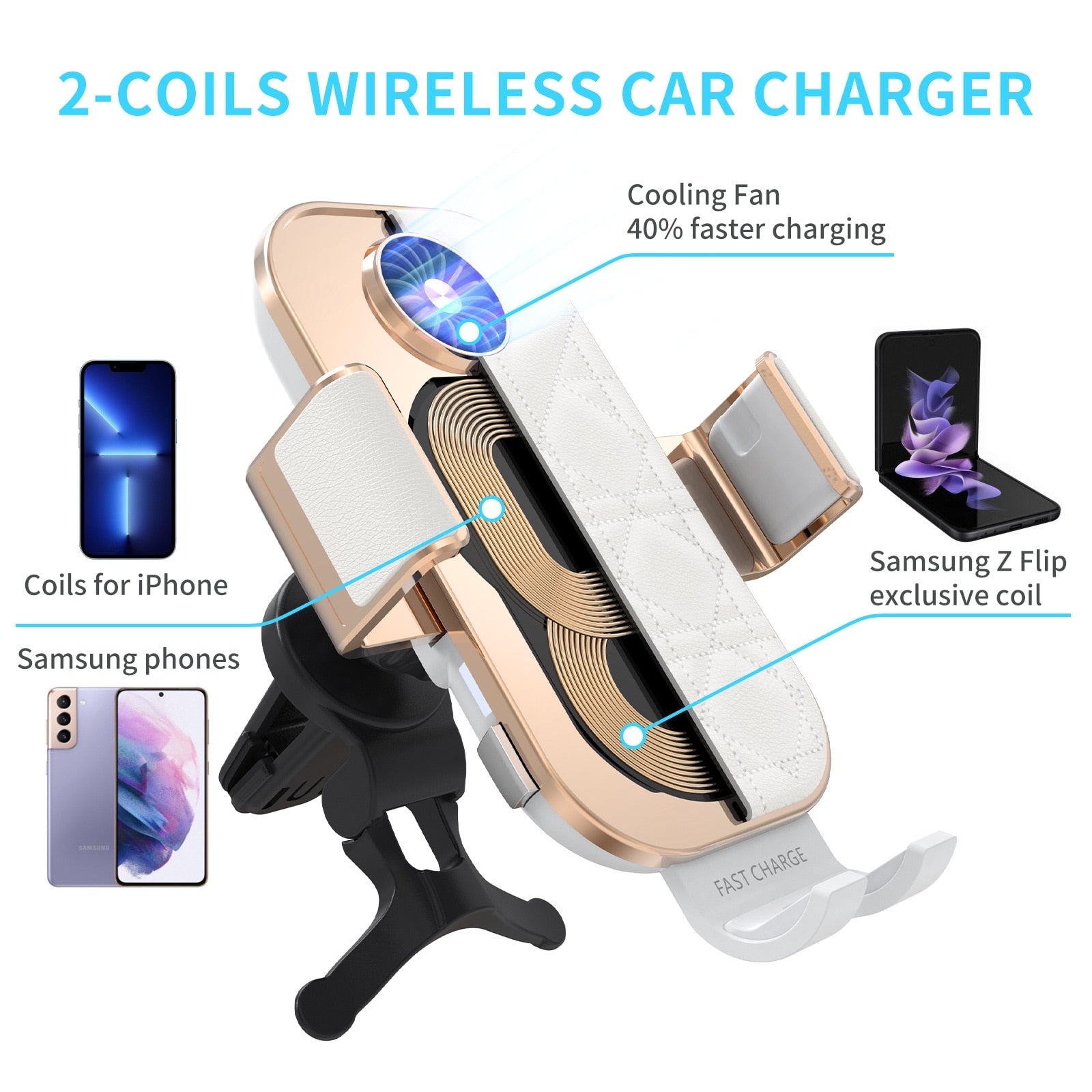 Auto-Clamping Fast Wireless Car Charger with Cooling Fan for Samsung Galaxy Z Flip 4 - Galaxy Z Flip 4 Case