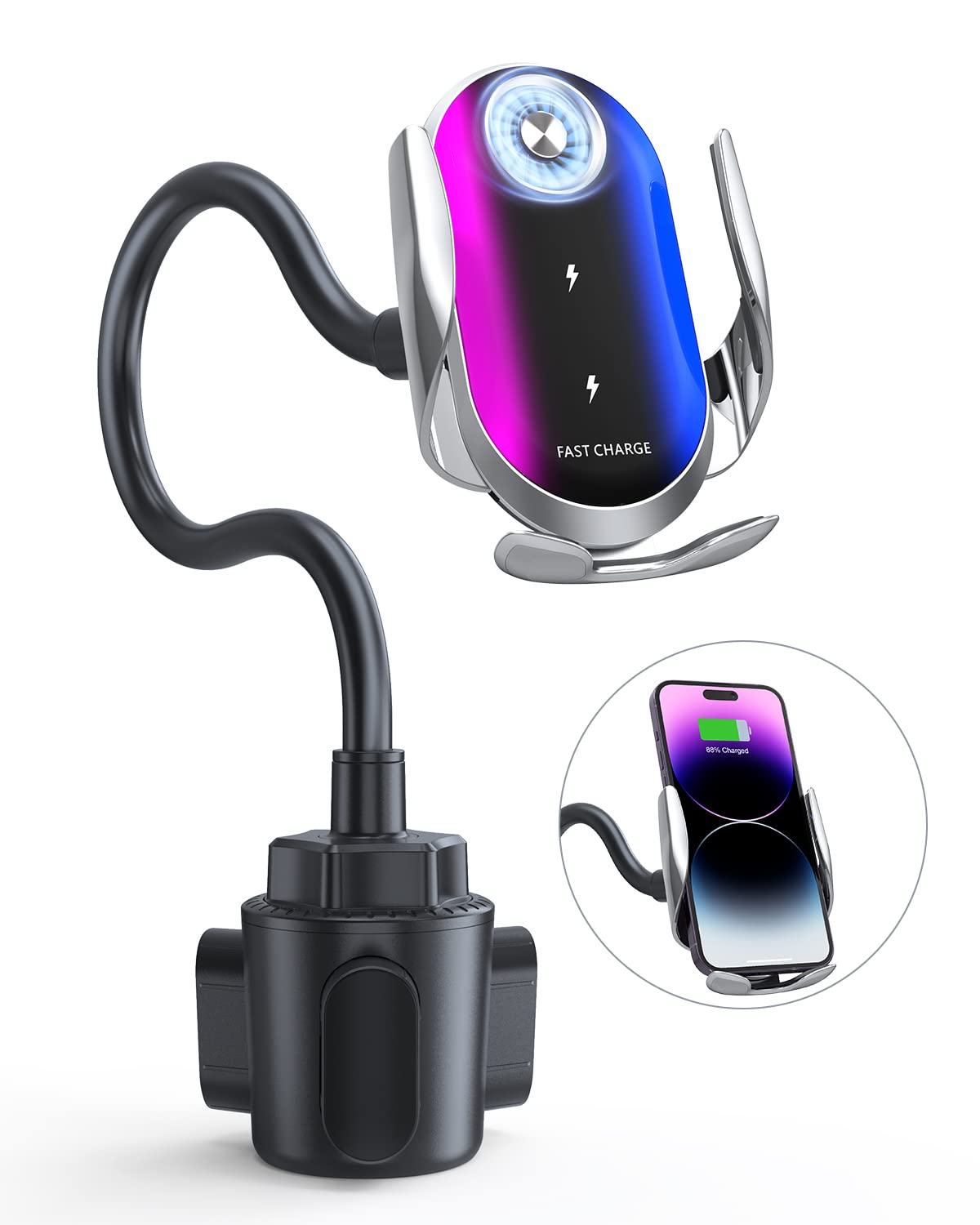 Dual Coil Cup Holder Wireless Car Charger for iPhone & Galaxy Series