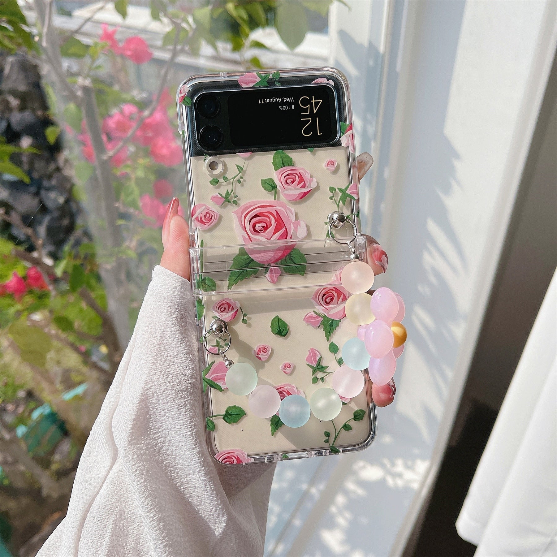 Cute Rose Flower Bracelet Case for Samsung Galaxy Z Flip 4 - Galaxy Z Flip 4 Case