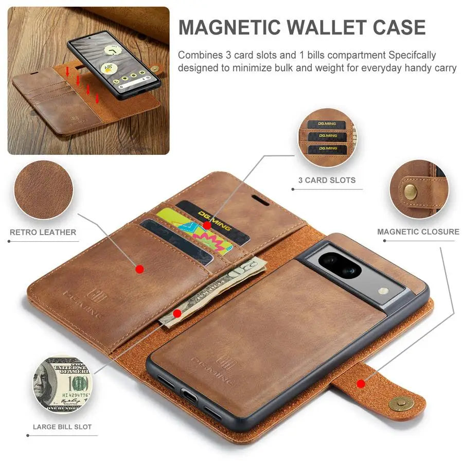 Detachable Magnetic Leather Wallet Case for Google Pixel Series