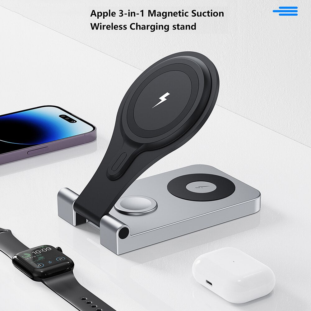3 in 1 Magnetic Wireless Charger Foldable for iPhone, Apple Watch & AirPods - iHive
