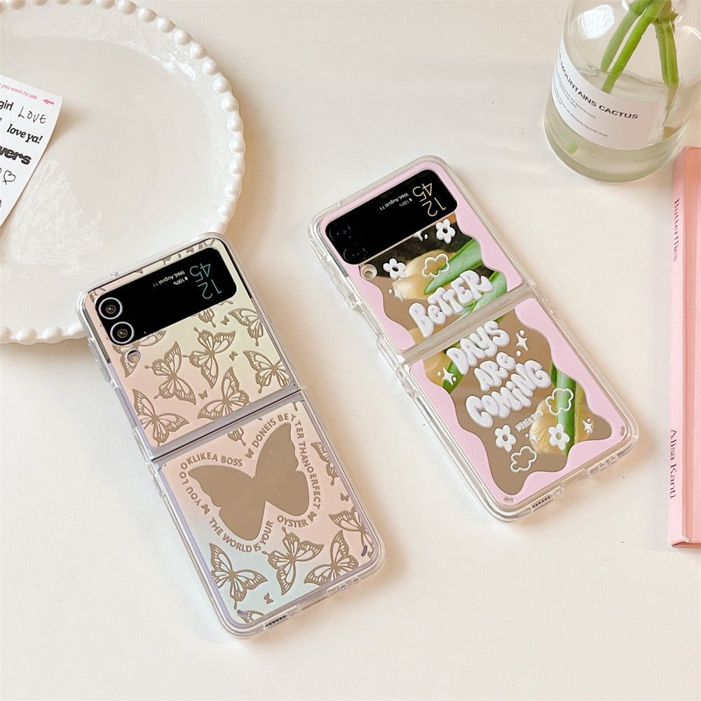 Gradient Butterfly Mirror Case For Galaxy Z Flip 3 & 4