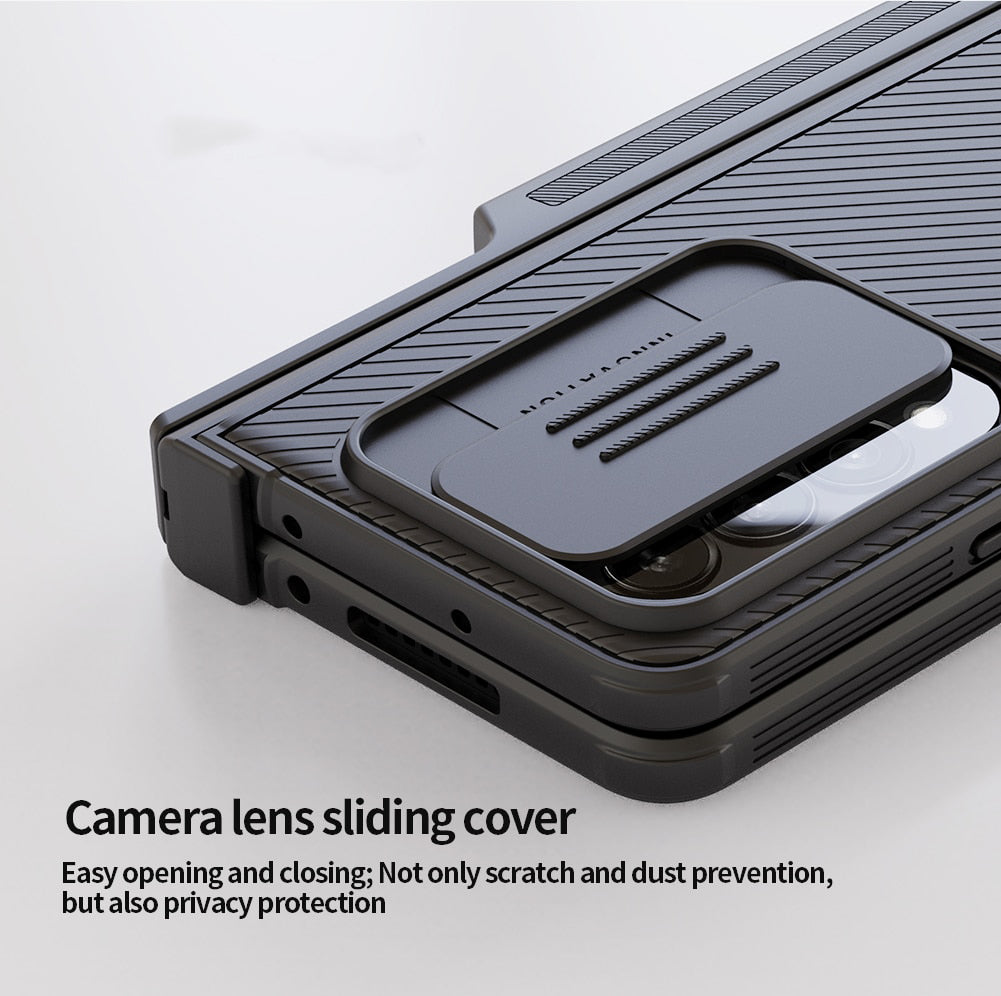 Case with Slide Camera Protector & Kickstand With S-Pen Pocket For Samsung Galaxy Z Fold 4