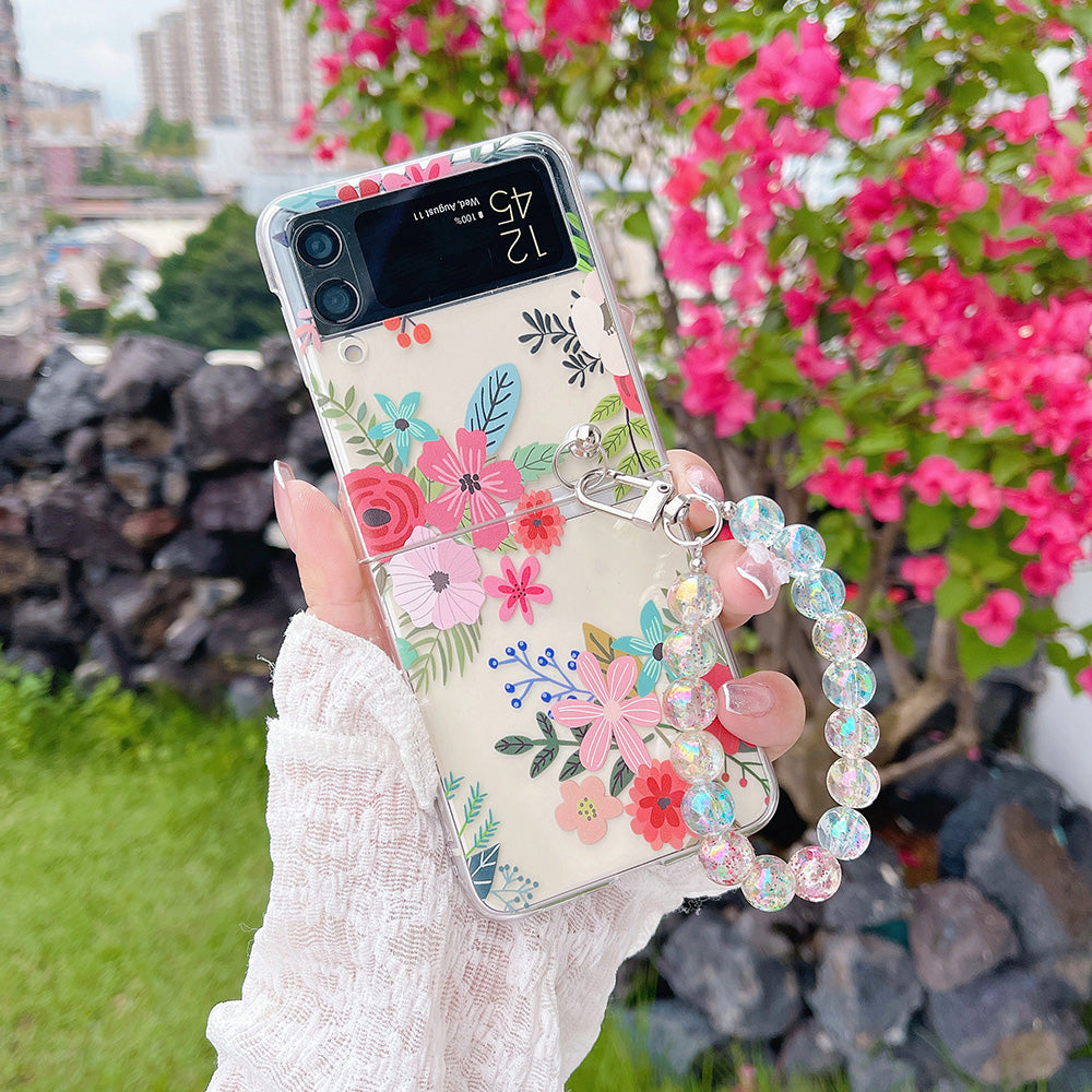 Colorful Flower Case with Bracelet For Galaxy Z Flip 4 - Galaxy Z Flip 4 Case